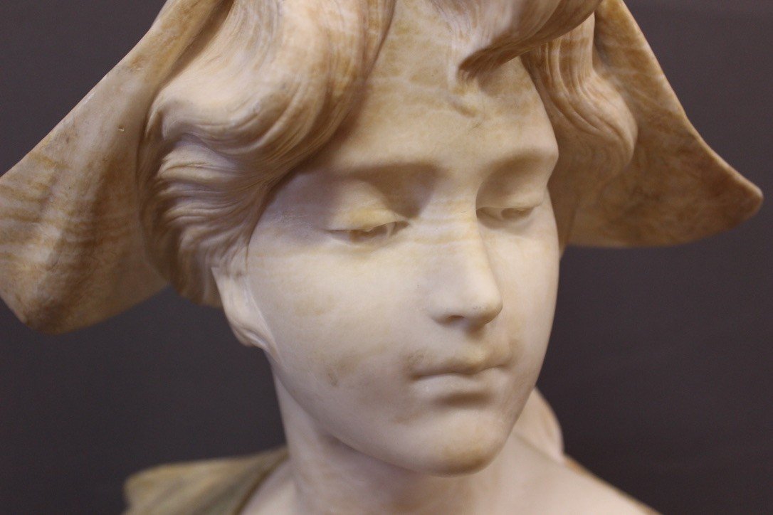 Buste De Jeune Fille En Albâtre à Deux Couleurs Vers 1900-photo-2