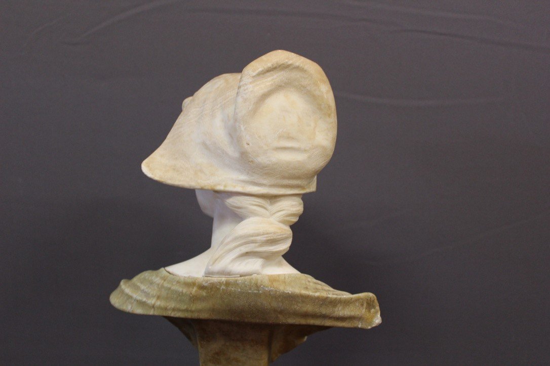 Buste De Jeune Fille En Albâtre à Deux Couleurs Vers 1900-photo-7