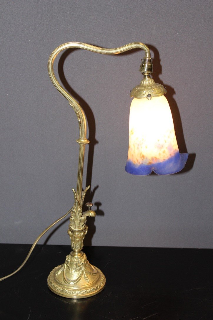 Lampe De Bureau En Bronze Et Pâte De Verre Muller Vers 1900-photo-2