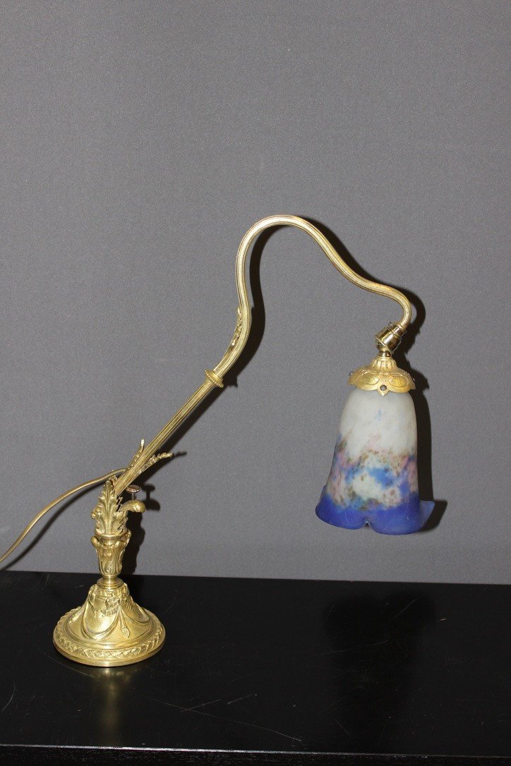 Lampe De Bureau En Bronze Et Pâte De Verre Muller Vers 1900-photo-3