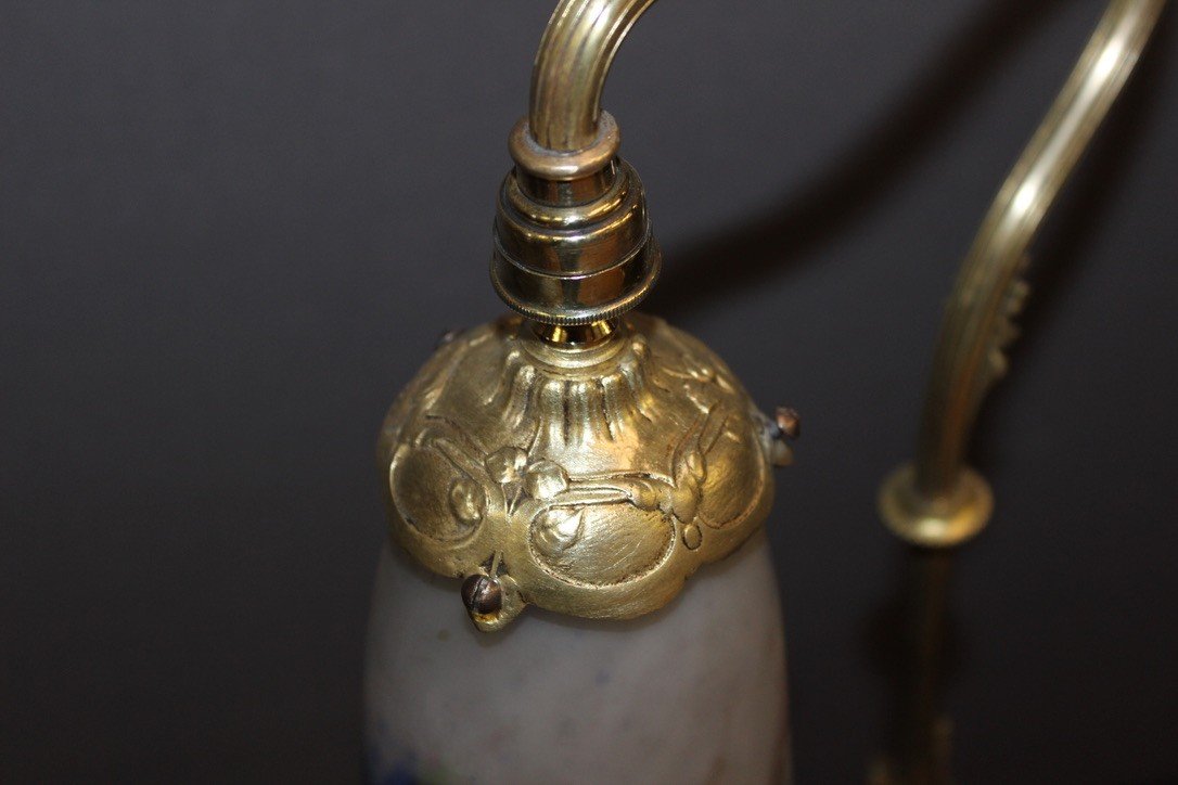 Lampe De Bureau En Bronze Et Pâte De Verre Muller Vers 1900-photo-2
