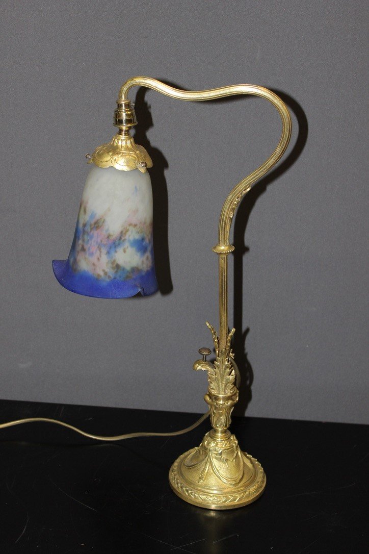 Lampe De Bureau En Bronze Et Pâte De Verre Muller Vers 1900-photo-5