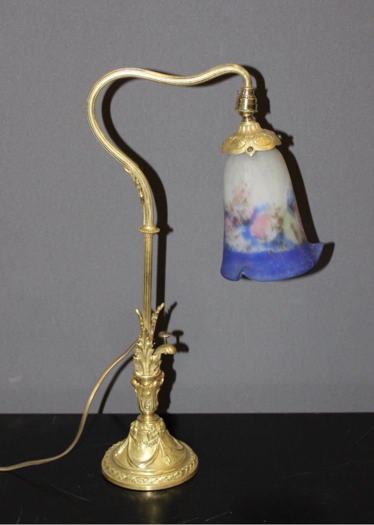 Lampe De Bureau En Bronze Et Pâte De Verre Muller Vers 1900