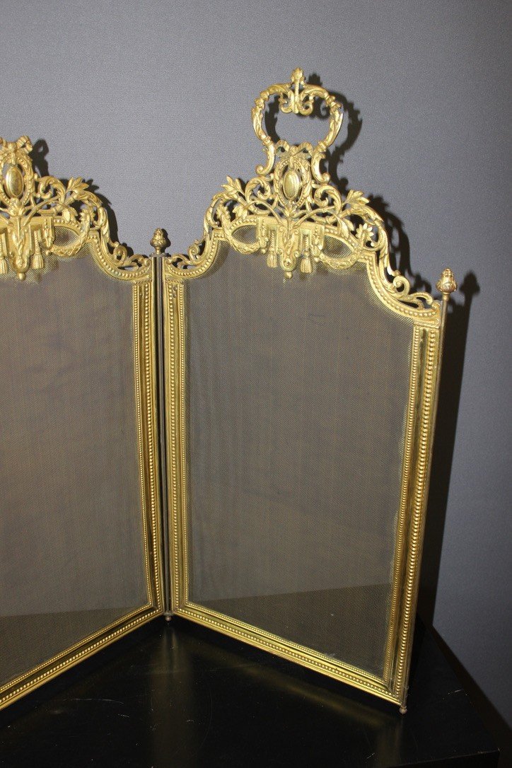 Pare Feu De Cheminée En Bronze Doré De Style Louis XVI -photo-4