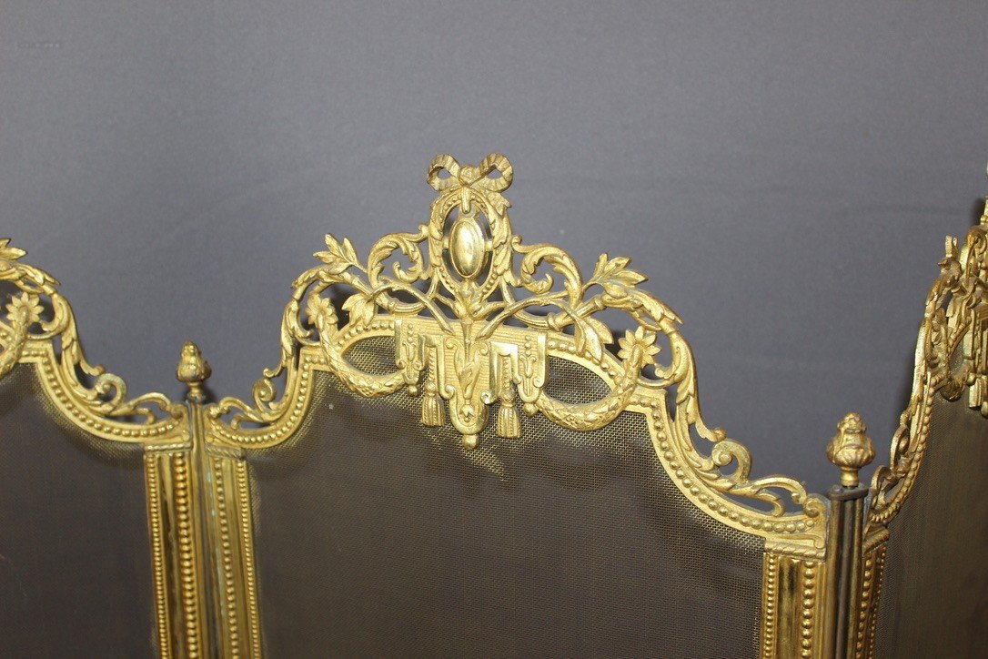 Pare Feu De Cheminée En Bronze Doré De Style Louis XVI -photo-3