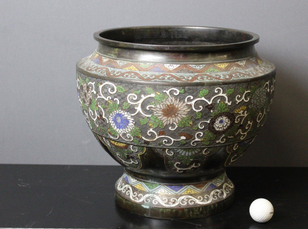 Cloisonne Bronze Plant Pot Japan XIX-photo-2