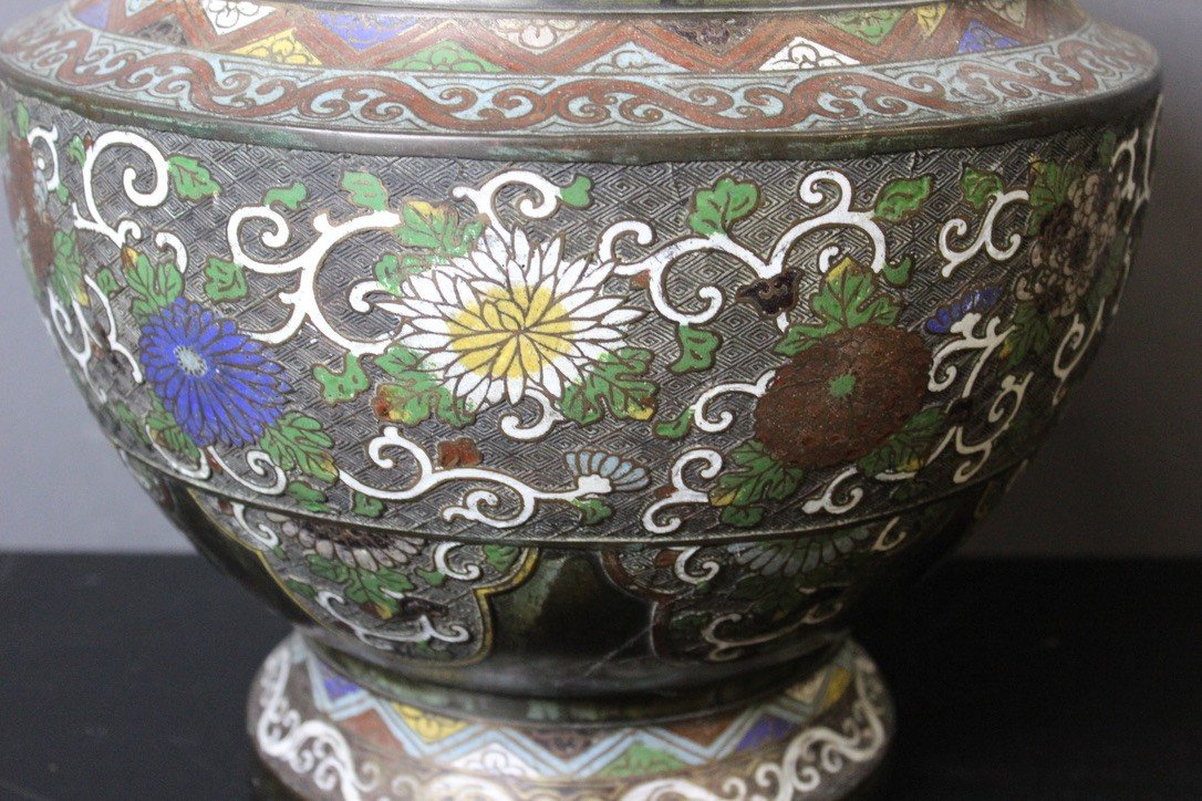 Cloisonne Bronze Plant Pot Japan XIX-photo-3