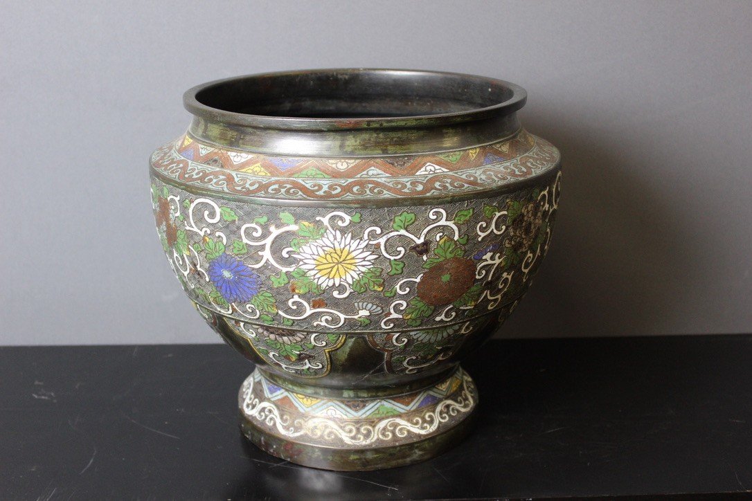 Cloisonne Bronze Plant Pot Japan XIX-photo-1