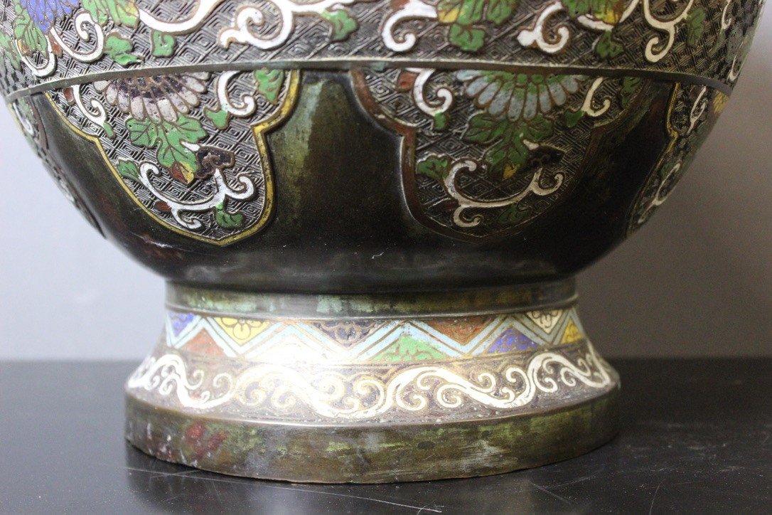 Cloisonne Bronze Plant Pot Japan XIX-photo-2