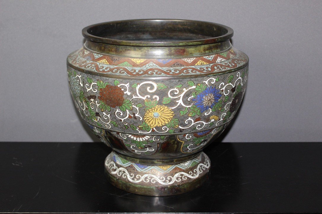 Cloisonne Bronze Plant Pot Japan XIX-photo-8