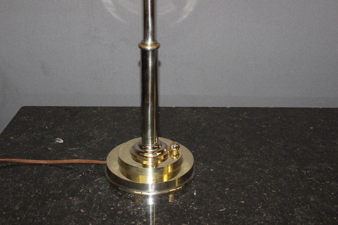 Large Art Deco Lamp In Nickel-plated Brass And Opaline-photo-4