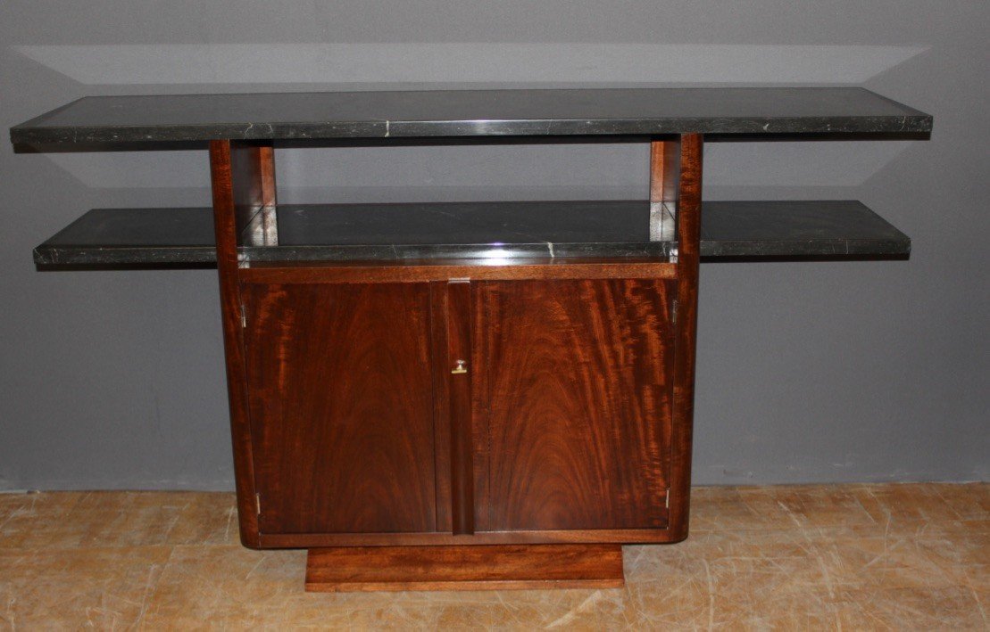 Art Deco Period Console In Exotic Wood And Marble Circa 1930-photo-1