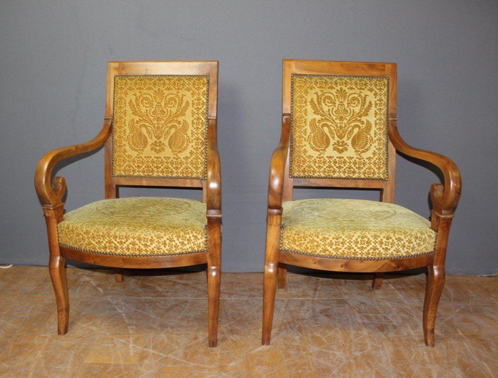 Pair Of Restoration Armchairs In Walnut XIX-photo-1
