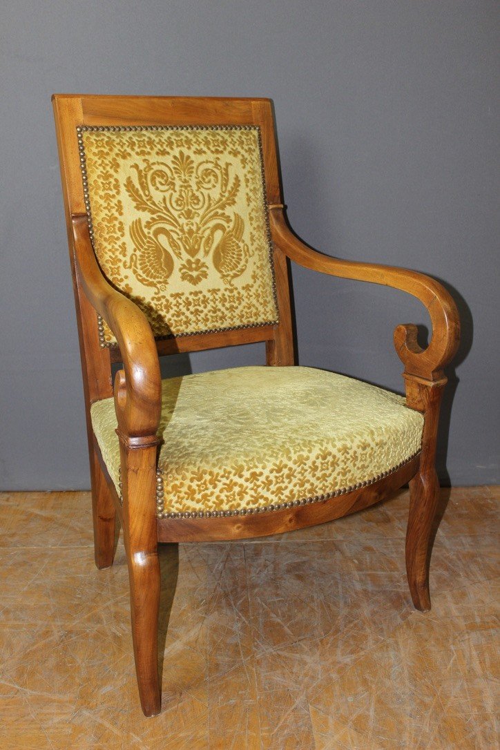 Pair Of Restoration Armchairs In Walnut XIX-photo-5