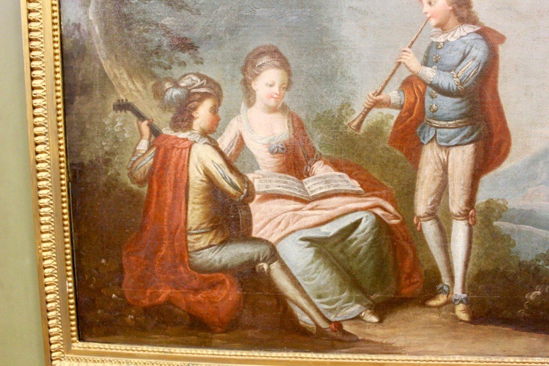 Louis XVI Style Trumeau Scene Of Musicians Around 1880-photo-3