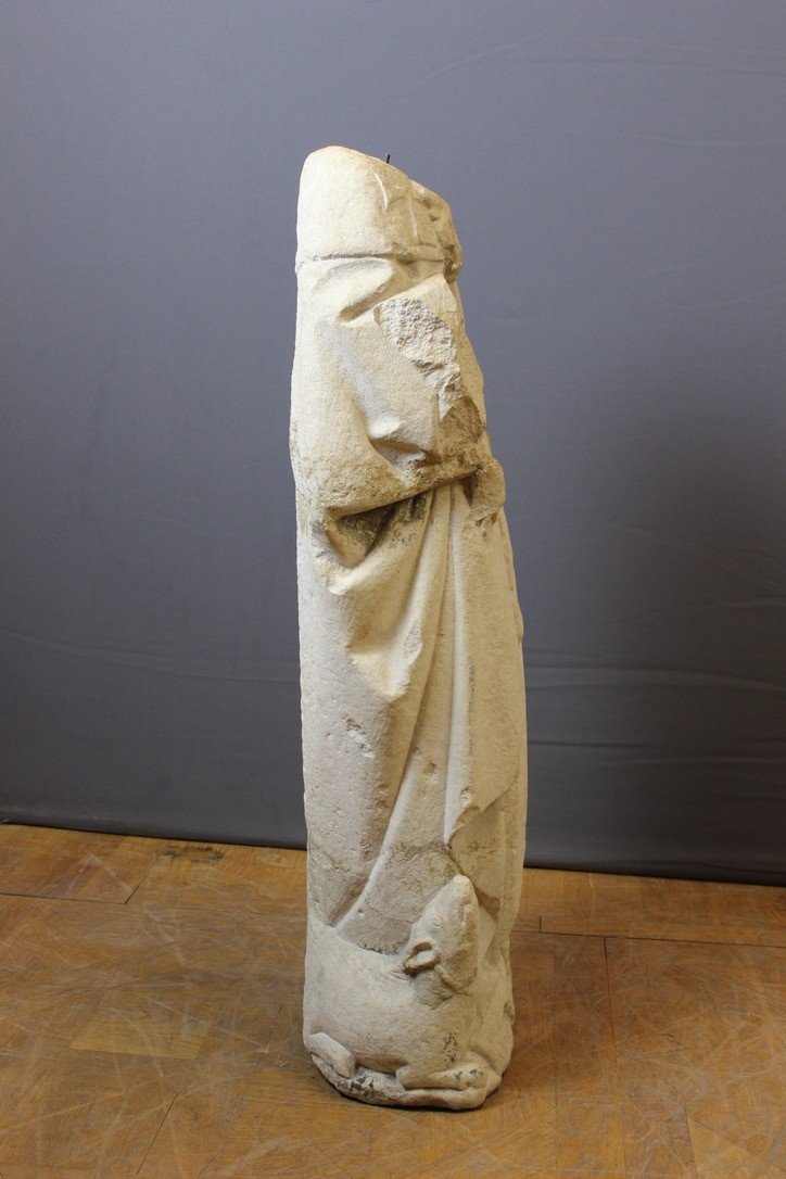 Limestone Stone Sculpture Representative Saint Roch, Burgundy, 15th Century -photo-2