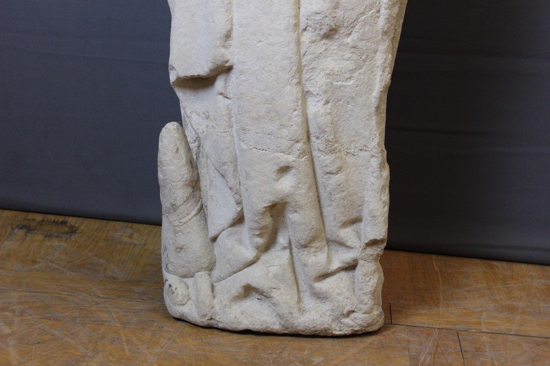 Limestone Stone Sculpture Representative Saint Roch, Burgundy, 15th Century -photo-4