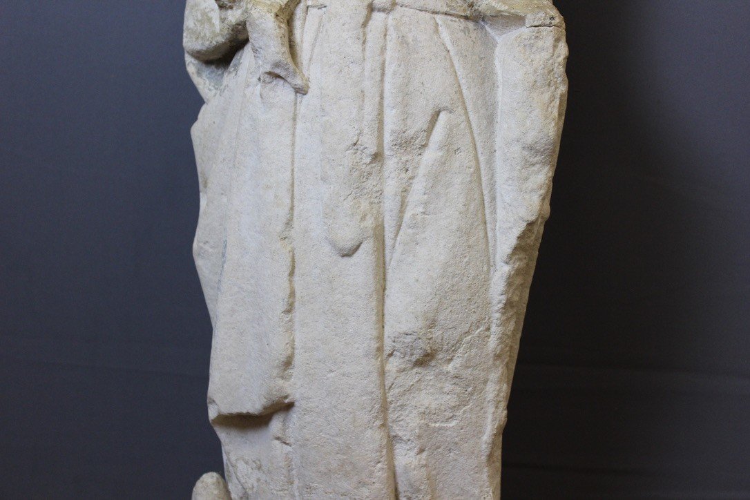 Limestone Stone Sculpture Representative Saint Roch, Burgundy, 15th Century -photo-5