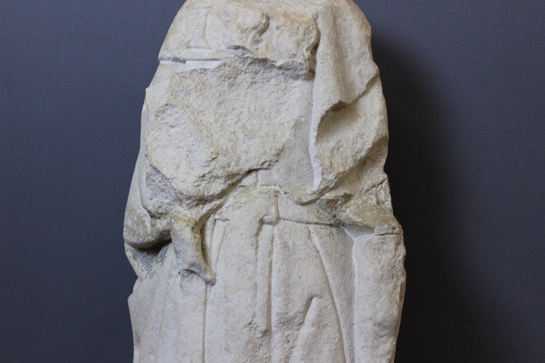 Limestone Stone Sculpture Representative Saint Roch, Burgundy, 15th Century -photo-6