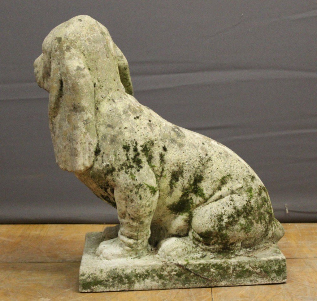 Cement Dog Representing A Basset Circa 1930-photo-4