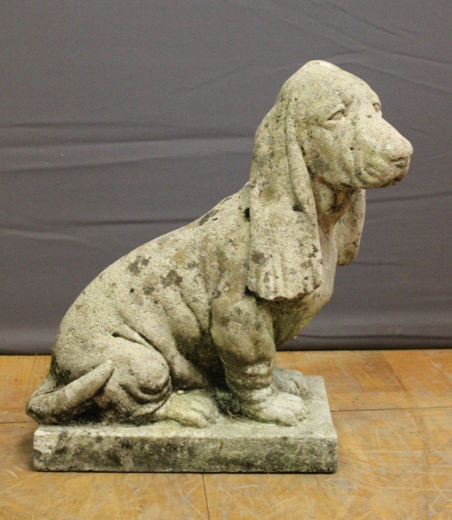 Cement Dog Representing A Basset Circa 1930