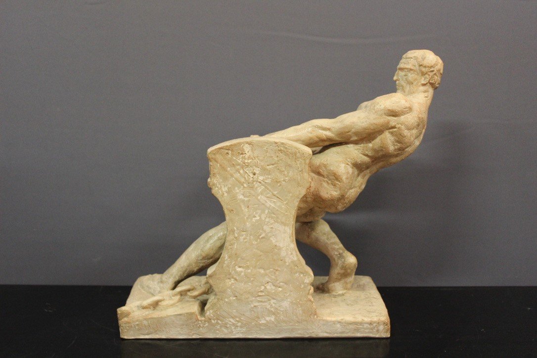 Terracotta "the Force" By Henri Bargas Around 1930-photo-3