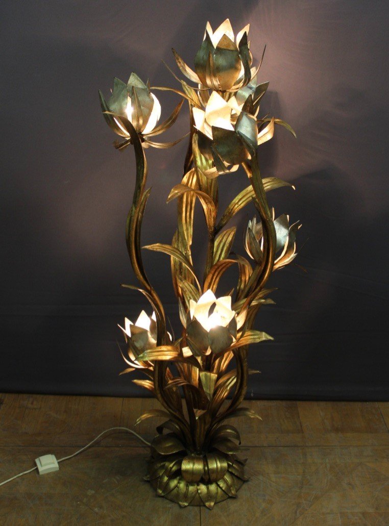 Floor Lamp In Gold And Silver Metal By Hans Kogl Around 1970-photo-2