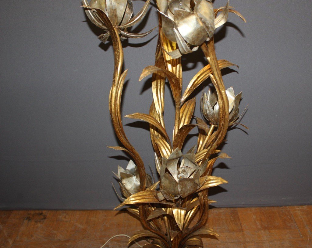 Floor Lamp In Gold And Silver Metal By Hans Kogl Around 1970-photo-3