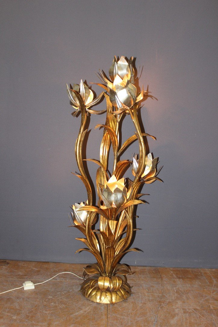 Floor Lamp In Gold And Silver Metal By Hans Kogl Around 1970-photo-1