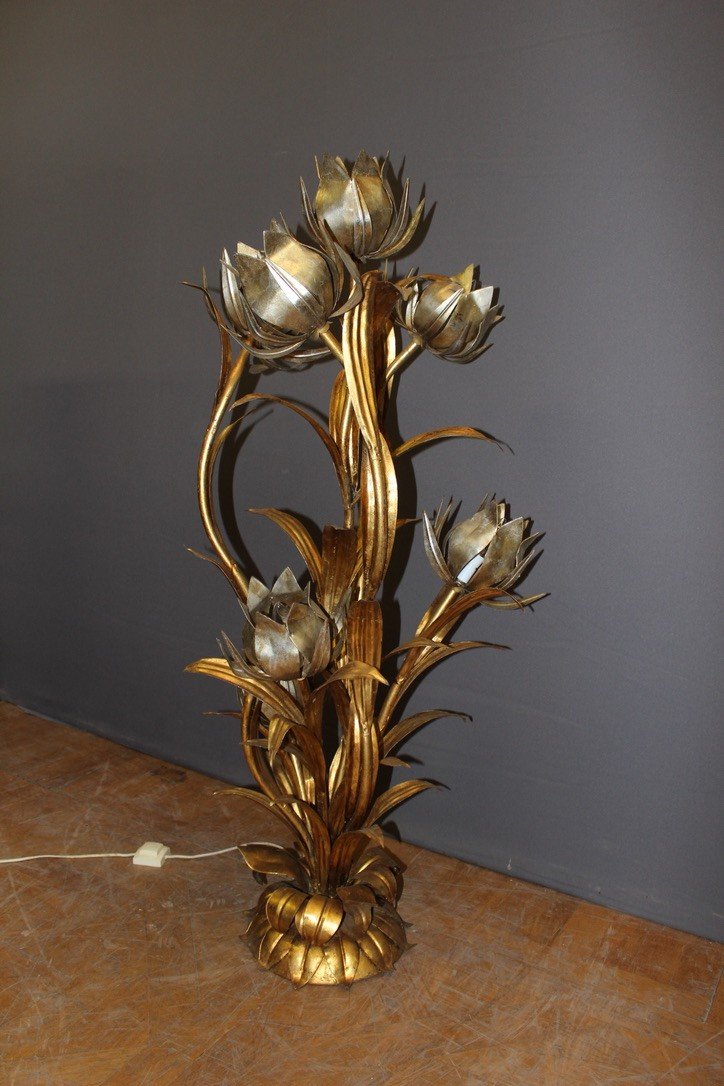 Floor Lamp In Gold And Silver Metal By Hans Kogl Around 1970-photo-4