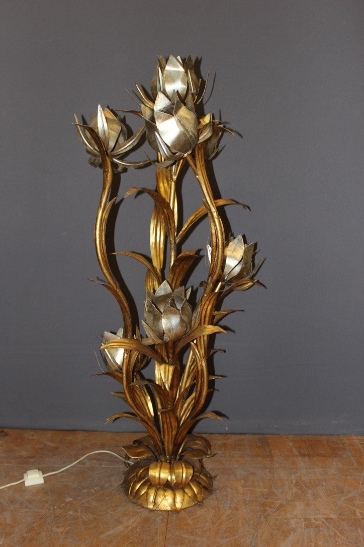 Floor Lamp In Gold And Silver Metal By Hans Kogl Around 1970