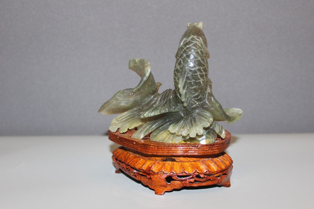 Boîte à Thé Carrée En étain Décorative - Motif Carpe Koï Vert Jade Et Or, Capacité 200 G, 9x9x11 Cm