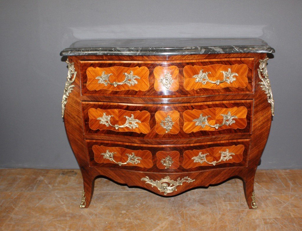 Louis XV Style Commode In Marquetry -photo-1
