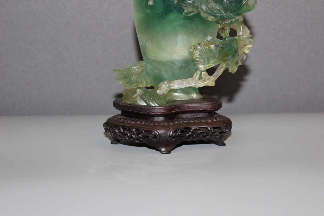 Fluorite Covered Vase With Flower Decor, Asia -photo-2