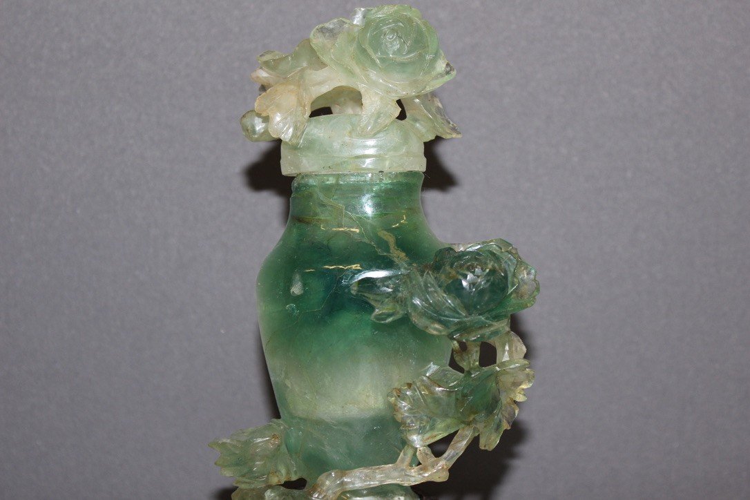 Fluorite Covered Vase With Flower Decor, Asia -photo-3