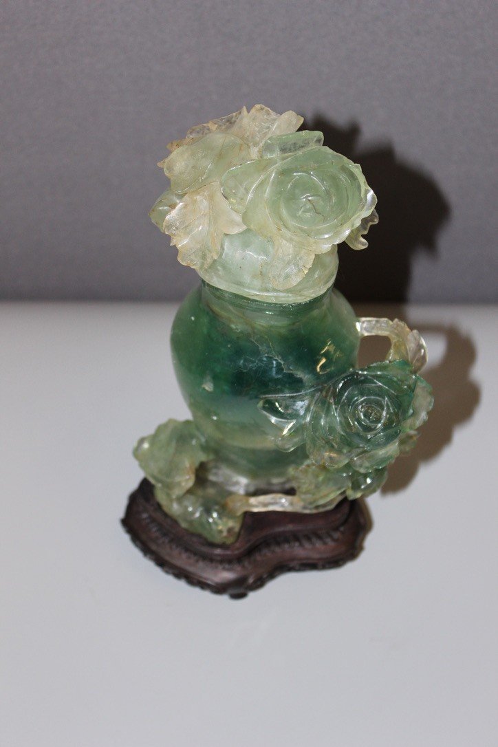 Fluorite Covered Vase With Flower Decor, Asia -photo-1