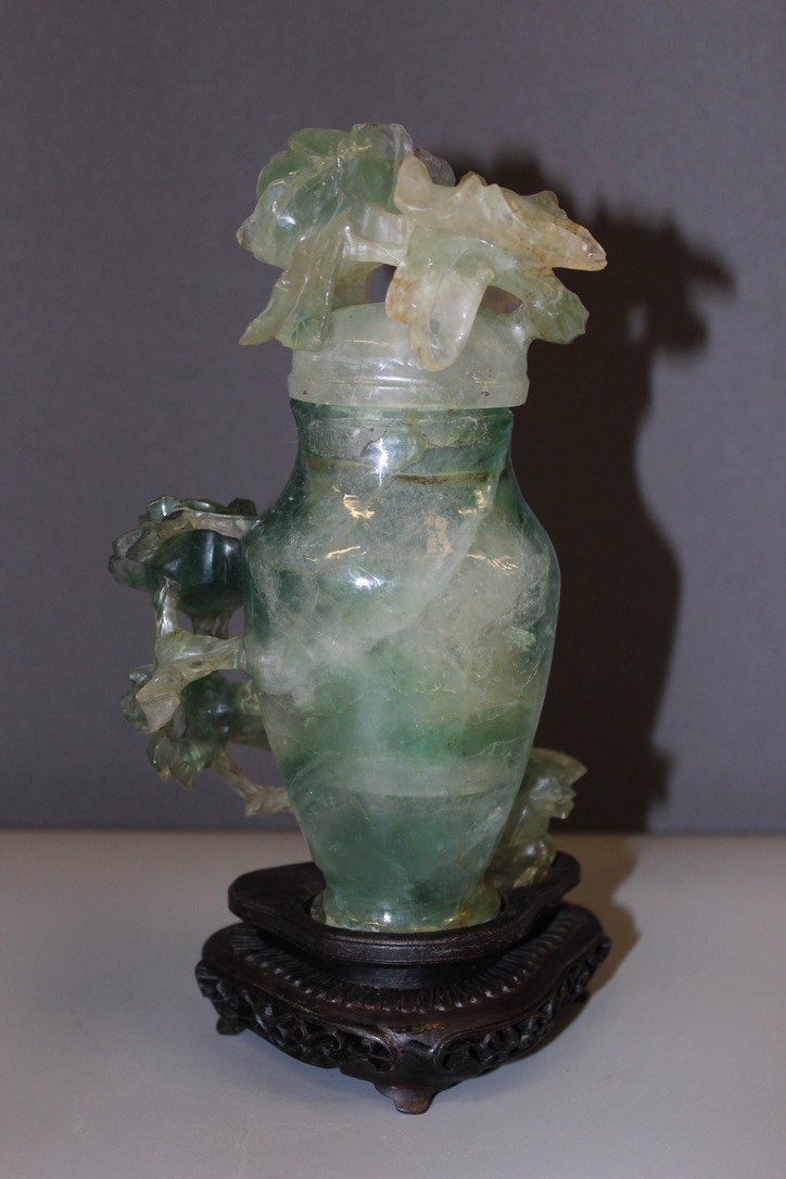 Fluorite Covered Vase With Flower Decor, Asia -photo-2