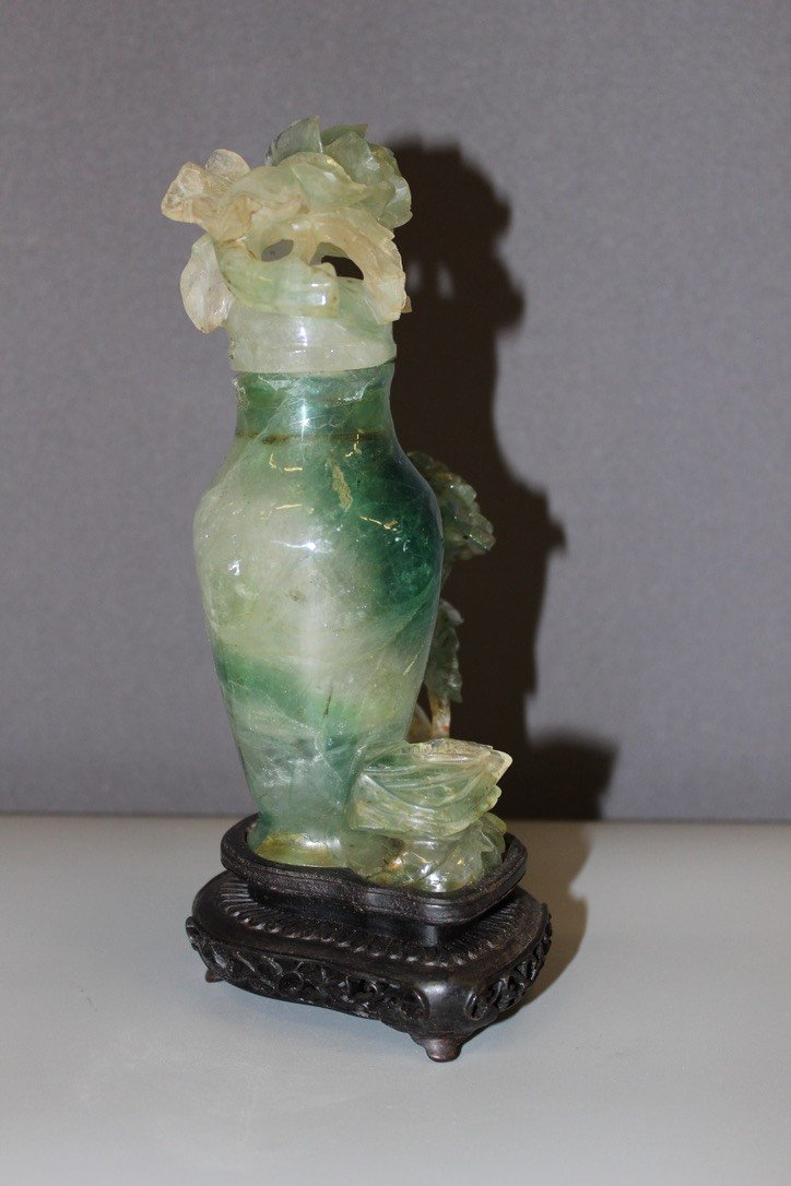 Fluorite Covered Vase With Flower Decor, Asia -photo-3