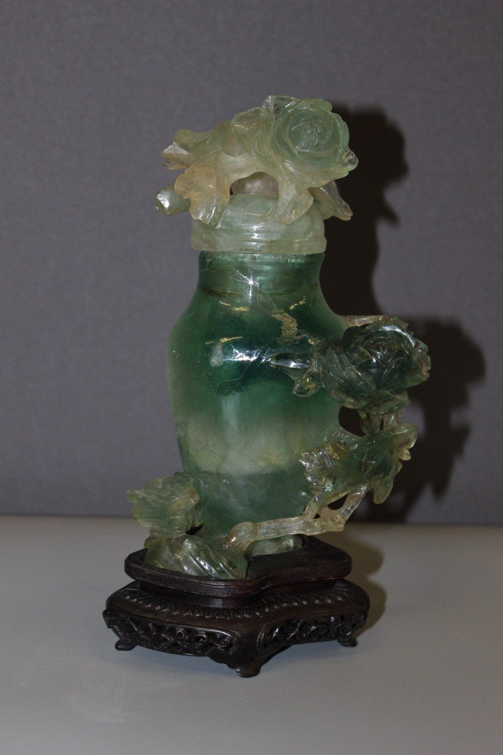 Fluorite Covered Vase With Flower Decor, Asia -photo-7