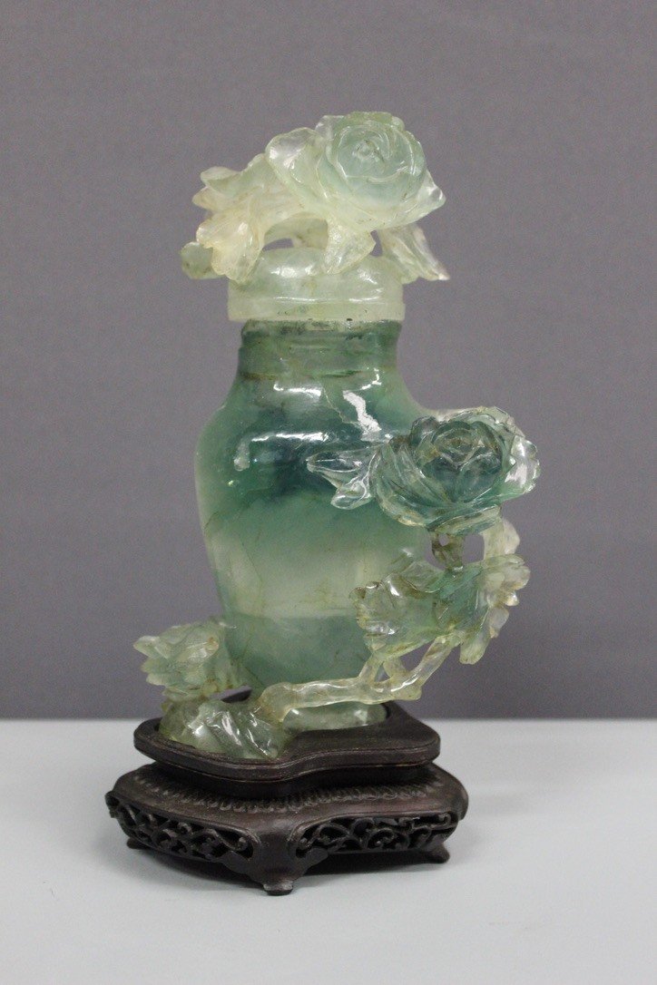 Fluorite Covered Vase With Flower Decor, Asia -photo-8