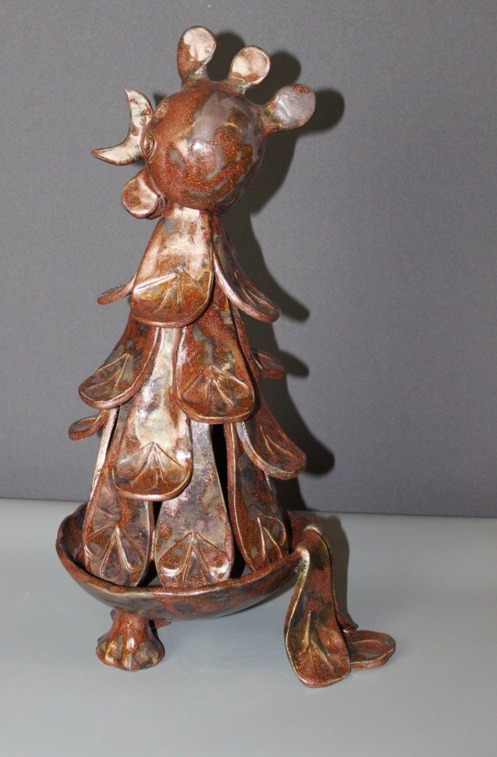 Coq En Céramique Marron Vers 1950-photo-4