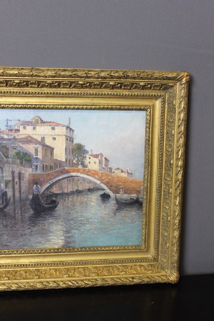 Gondoliers In Venice By Johannes Son, Oil On Canvas -photo-4