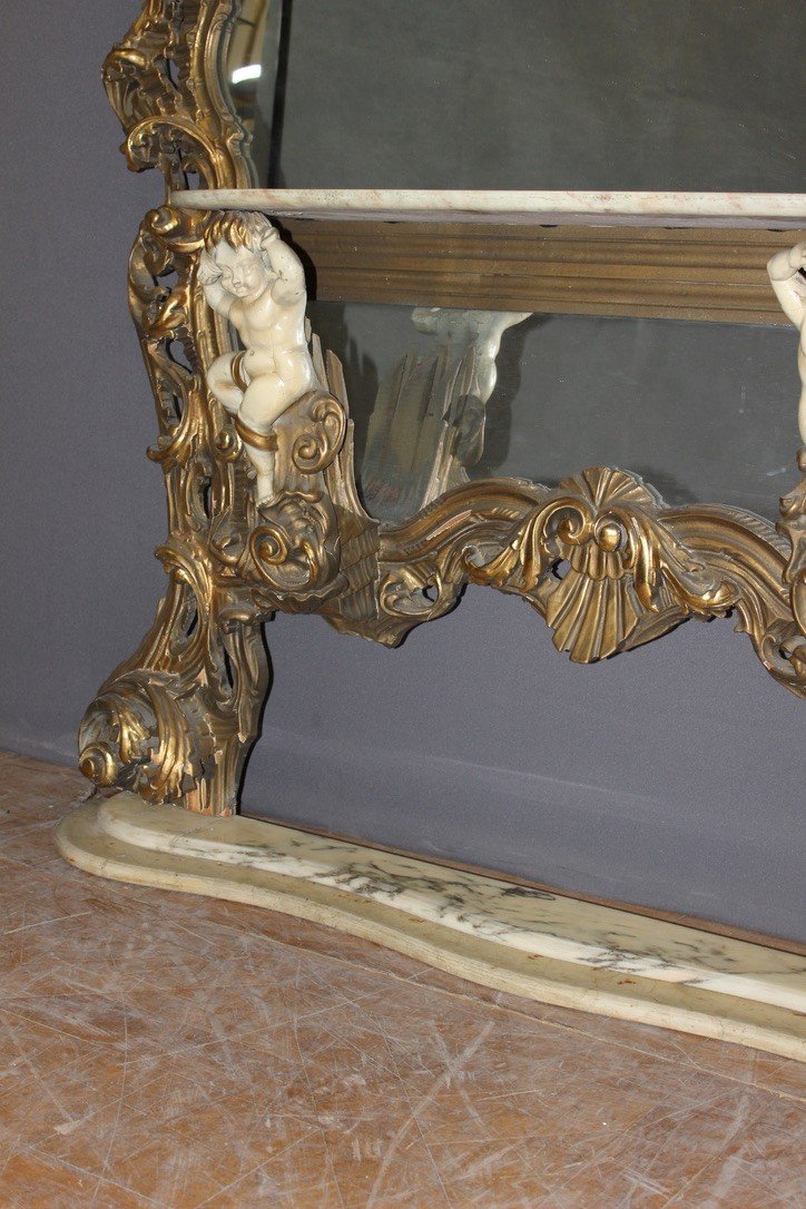 Très Grand Miroir Et Console Rococo Italien Vers 1950-photo-7