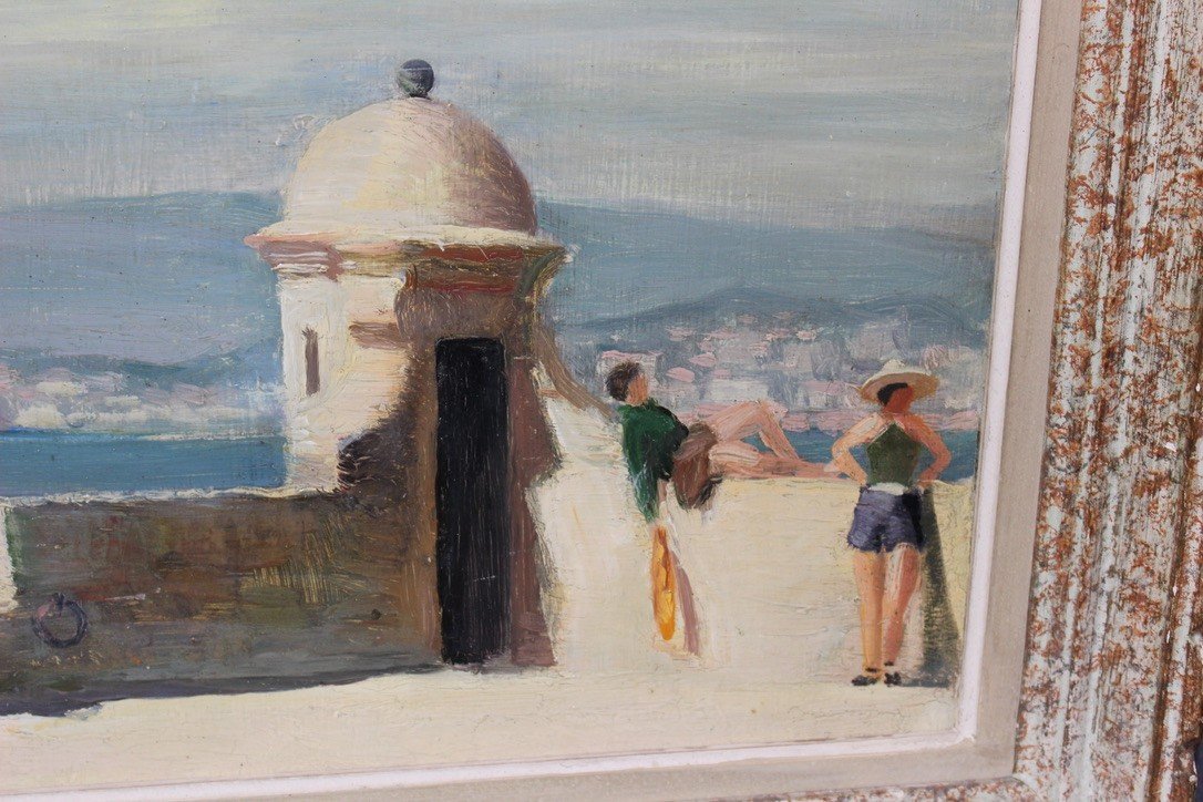 Oil On Panel Relaxing On The Ramparts By Henri Julié-photo-3