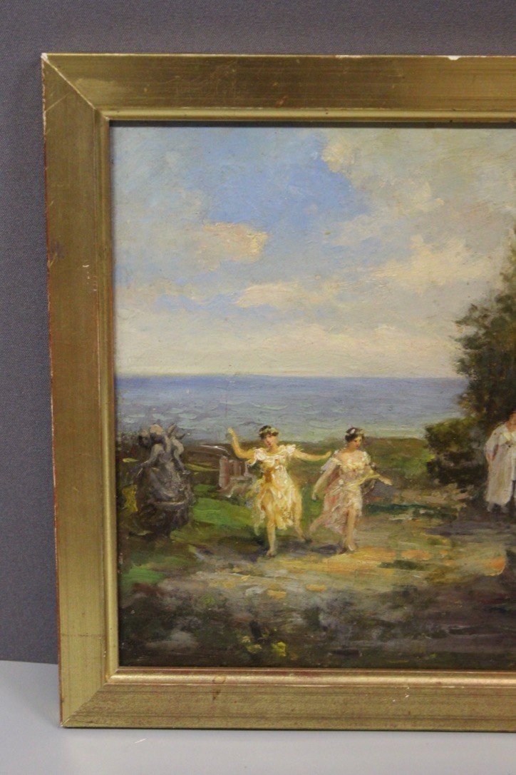 Oil On Wood Feast In Ancient Greece Circa 1900-photo-2
