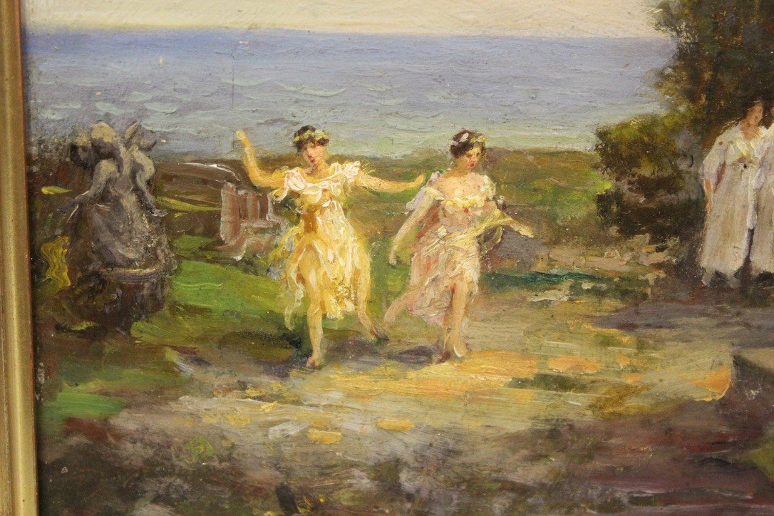 Oil On Wood Feast In Ancient Greece Circa 1900-photo-5