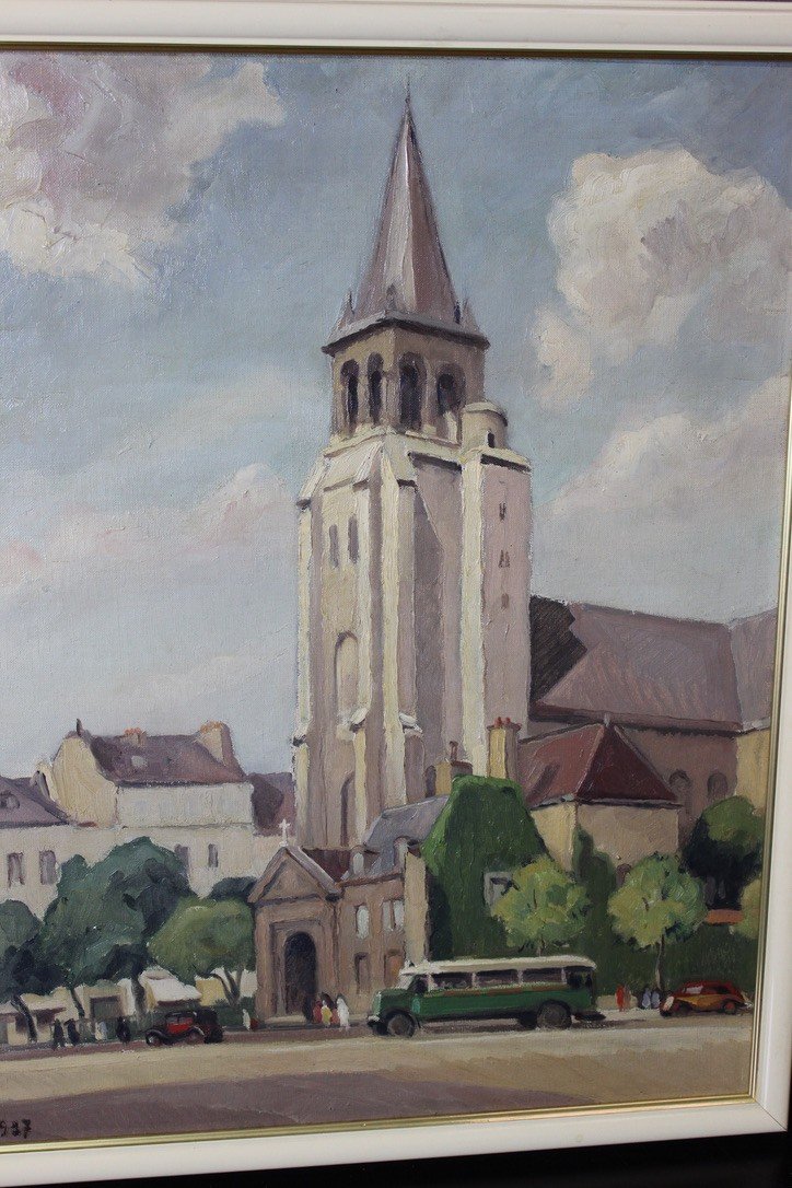 Oil On Cardboard Church Of Saint Germain Des Prés By Reillac 1937-photo-6