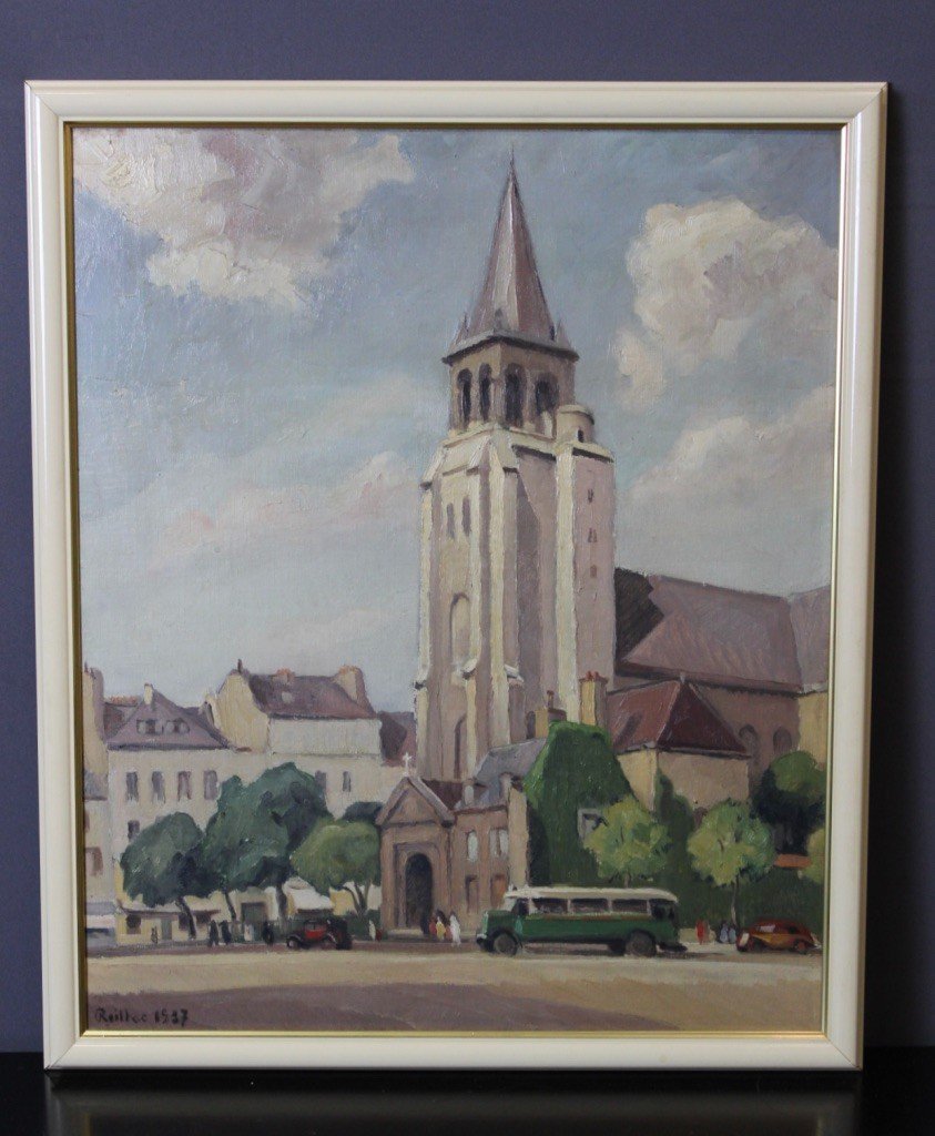 Oil On Cardboard Church Of Saint Germain Des Prés By Reillac 1937
