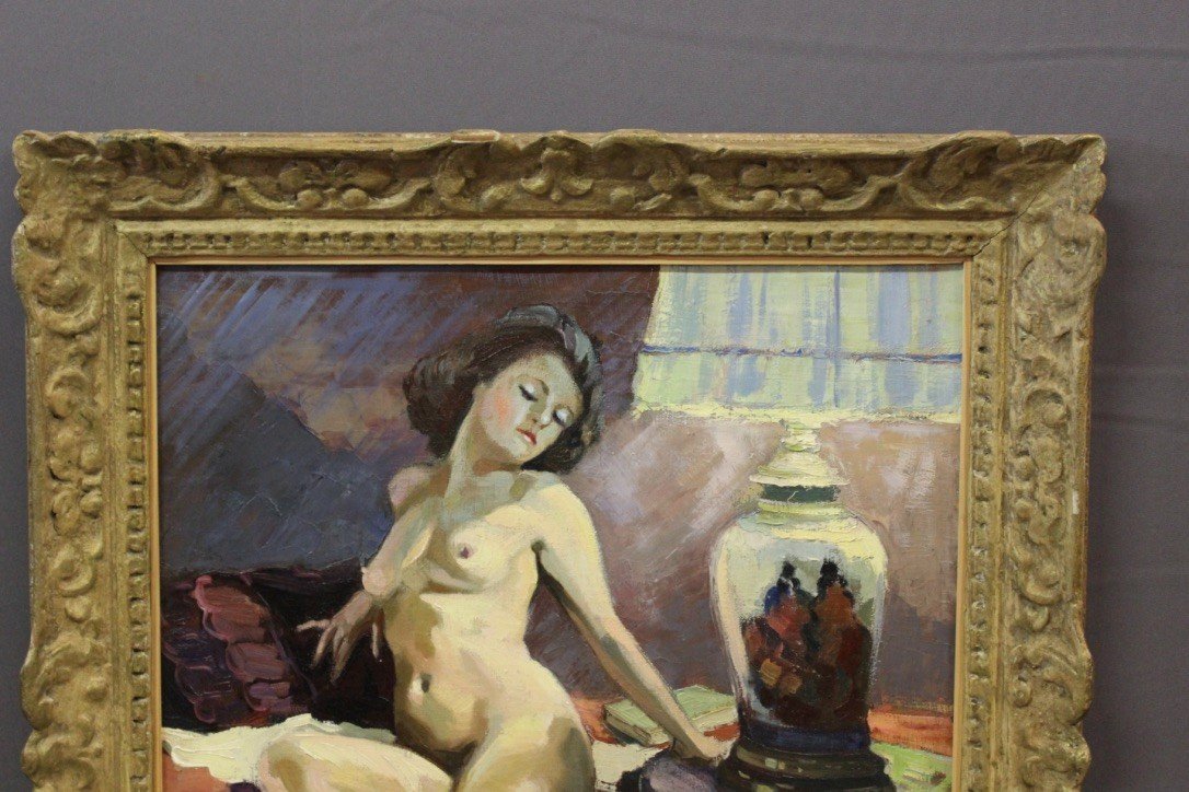 Huile Sur Toile Nu Au Vase De Chine Par Vauclin-photo-2
