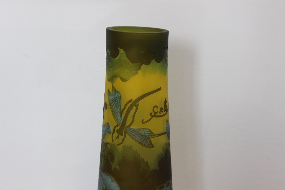 Vase Gallé Tip Au Libellule Et Grenouille Vers 1980-photo-1